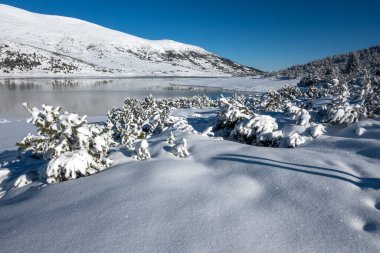 Bulgaristan 'ın Rila dağındaki Belmeken Barajı' nın muhteşem kış manzarası