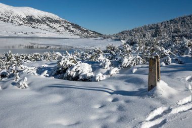 Bulgaristan 'ın Rila dağındaki Belmeken Barajı' nın muhteşem kış manzarası