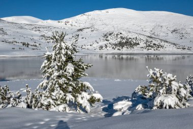 Bulgaristan 'ın Rila dağındaki Belmeken Barajı' nın muhteşem kış manzarası