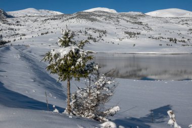 Bulgaristan 'ın Rila dağındaki Belmeken Barajı' nın muhteşem kış manzarası