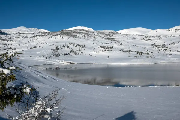 Bulgaristan 'ın Rila dağındaki Belmeken Barajı' nın muhteşem kış manzarası