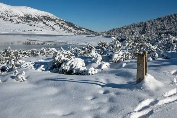 Bulgaristan 'ın Rila dağındaki Belmeken Barajı' nın muhteşem kış manzarası