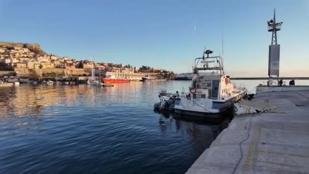 Kavala Řecko Prosince 2023 Sunset Panorama Coastlinet City Kavala Eastern — Stock video