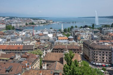 GENEVA, SWitzERLAND - 20 Haziran 2023: İsviçre 'nin Cenevre kentinin şaşırtıcı Panoramik manzarası