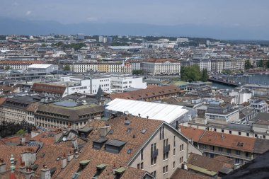 GENEVA, SWitzERLAND - 20 Haziran 2023: İsviçre 'nin Cenevre kentinin şaşırtıcı Panoramik manzarası