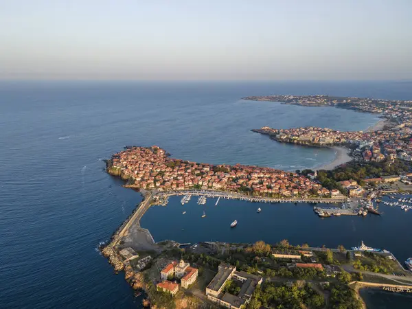 stock image Aerial sunset view of old town of Sozopol, Burgas Region, Bulgaria