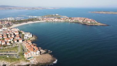 Bulgaristan 'ın Burgaz Bölgesi Sozopol ve Harmanite Plajı' nın hava manzarası