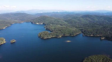 Aerial Summer view of Shiroka polyana (Wide meadow) Reservoir, Pazardzhik Region, Bulgaria