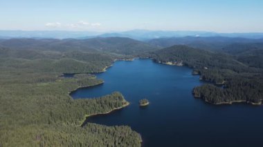 Aerial Summer view of Shiroka polyana (Wide meadow) Reservoir, Pazardzhik Region, Bulgaria