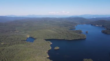 Aerial Summer view of Shiroka polyana (Wide meadow) Reservoir, Pazardzhik Region, Bulgaria