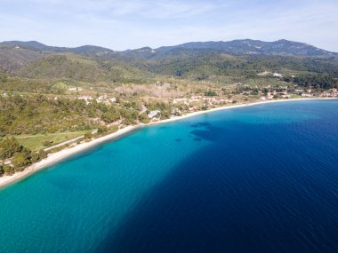Nikitis Sahili yakınlarındaki Sithonia kıyı şeridi, Chalkidiki, Orta Makedonya, Yunanistan