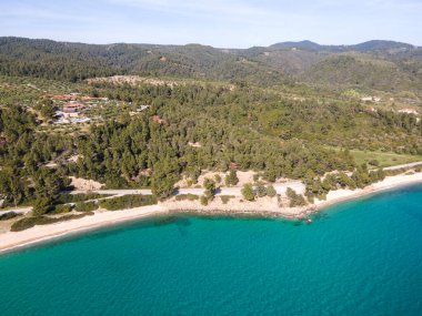 Nikitis Sahili yakınlarındaki Sithonia kıyı şeridi, Chalkidiki, Orta Makedonya, Yunanistan