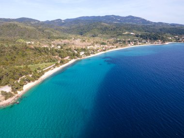 Nikitis Sahili yakınlarındaki Sithonia kıyı şeridi, Chalkidiki, Orta Makedonya, Yunanistan