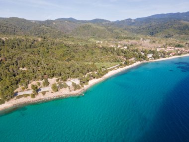 Nikitis Sahili yakınlarındaki Sithonia kıyı şeridi, Chalkidiki, Orta Makedonya, Yunanistan