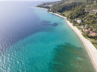 Nikitis Sahili yakınlarındaki Sithonia kıyı şeridi, Chalkidiki, Orta Makedonya, Yunanistan