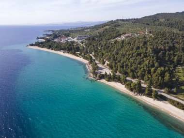 Nikitis Sahili yakınlarındaki Sithonia kıyı şeridi, Chalkidiki, Orta Makedonya, Yunanistan