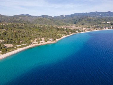 Nikitis Sahili yakınlarındaki Sithonia kıyı şeridi, Chalkidiki, Orta Makedonya, Yunanistan