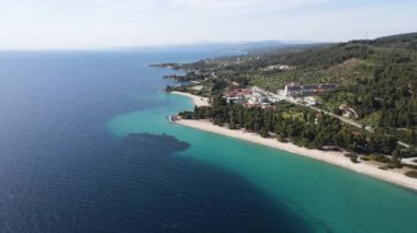 Nikitis Sahili yakınlarındaki Sithonia kıyı şeridi, Chalkidiki, Orta Makedonya, Yunanistan