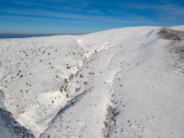 Amazing Aerial winter view of Balkan Mountains around Beklemeto pass, Bulgaria