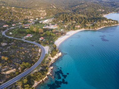 Koviou Sahili yakınlarındaki Sithonia kıyı şeridi, Chalkidiki, Orta Makedonya, Yunanistan