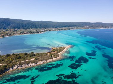 Karydi Sahili yakınlarındaki Sithonia kıyı şeridi, Chalkidiki, Orta Makedonya, Yunanistan