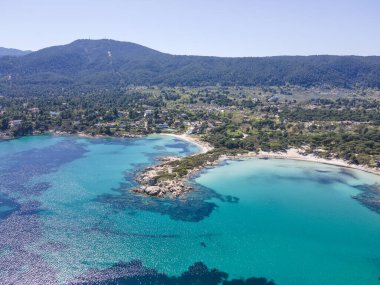 Karydi Sahili yakınlarındaki Sithonia kıyı şeridi, Chalkidiki, Orta Makedonya, Yunanistan
