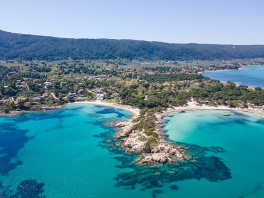 Karydi Sahili yakınlarındaki Sithonia kıyı şeridi, Chalkidiki, Orta Makedonya, Yunanistan