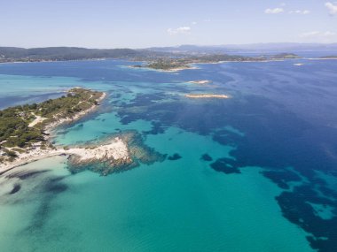 Karydi Sahili yakınlarındaki Sithonia kıyı şeridi, Chalkidiki, Orta Makedonya, Yunanistan