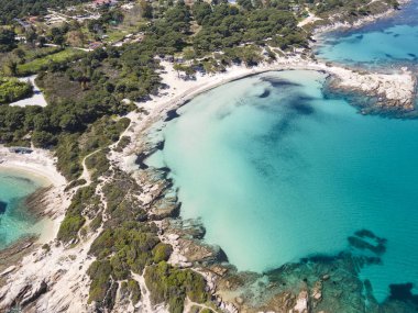 Karydi Sahili yakınlarındaki Sithonia kıyı şeridi, Chalkidiki, Orta Makedonya, Yunanistan