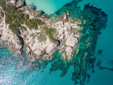 Karydi Sahili yakınlarındaki Sithonia kıyı şeridi, Chalkidiki, Orta Makedonya, Yunanistan