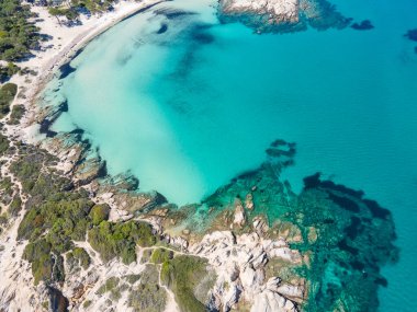 Karydi Sahili yakınlarındaki Sithonia kıyı şeridi, Chalkidiki, Orta Makedonya, Yunanistan