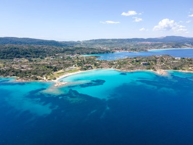 Lagonisi Sahili yakınlarındaki Sithonia kıyı şeridi, Chalkidiki, Orta Makedonya, Yunanistan
