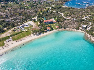 Lagonisi Sahili yakınlarındaki Sithonia kıyı şeridi, Chalkidiki, Orta Makedonya, Yunanistan