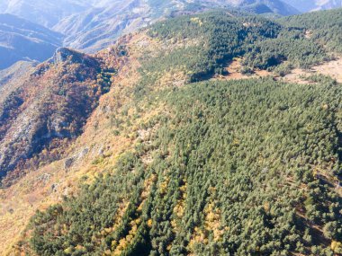 Bulgaristan 'ın Filibe Bölgesi, Rodop Dağları' ndaki Kızıl Duvar Biyosfer rezervinin hava görüntüsü