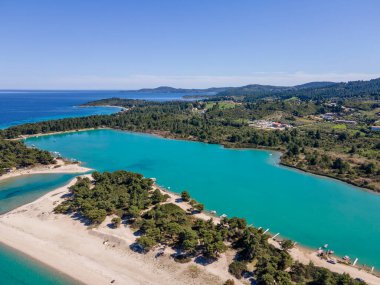 Lagoon Sahili yakınlarındaki Kassandra kıyı şeridi, Chalkidiki, Orta Makedonya, Yunanistan