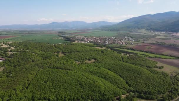 Flygfoto Över Övre Thracian Plain Nära Staden Asenovgrad Plovdiv Region — Stockvideo
