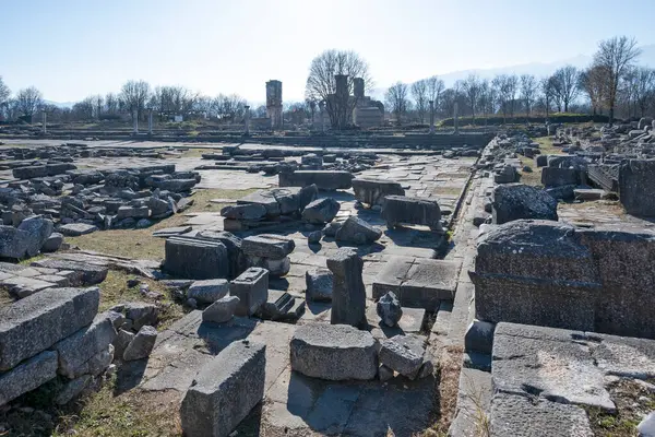 Αρχαία Ερείπια Στην Αρχαιολογική Περιοχή Των Φιλίππων Της Ανατολικής Μακεδονίας Εικόνα Αρχείου