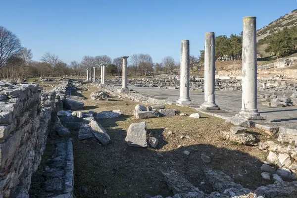 Ruínas Antigas Área Arqueológica Filipos Macedônia Oriental Trácia Grécia Imagem De Stock