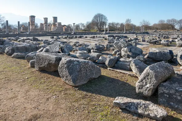 Oude Ruïnes Archeologisch Gebied Van Philippi Oost Macedonië Thracië Griekenland Rechtenvrije Stockfoto's