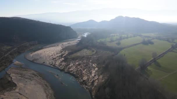 Incroyable Vue Aérienne Rivière Struma Passant Par Vallée Petrich Bulgarie Séquence Vidéo