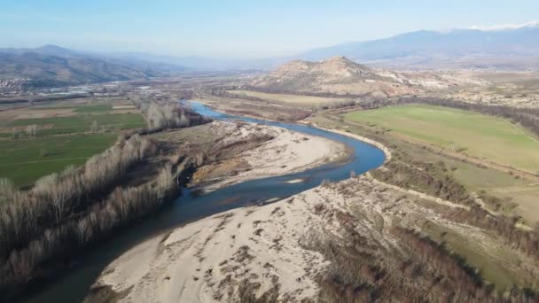 Amazing Aerial View Struma River Passing Petrich Valley Bulgaria — Stock Video