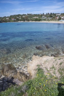 Kastri Sahili yakınlarındaki Sithonia kıyı şeridi, Chalkidiki, Orta Makedonya, Yunanistan