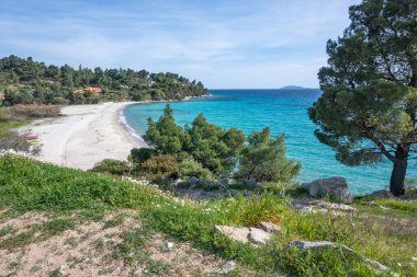 Koviou Sahili yakınlarındaki Sithonia kıyı şeridi, Chalkidiki, Orta Makedonya, Yunanistan