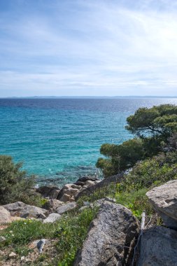 Koviou Sahili yakınlarındaki Sithonia kıyı şeridi, Chalkidiki, Orta Makedonya, Yunanistan