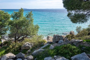 Koviou Sahili yakınlarındaki Sithonia kıyı şeridi, Chalkidiki, Orta Makedonya, Yunanistan