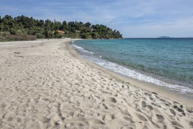 Koviou Sahili yakınlarındaki Sithonia kıyı şeridi, Chalkidiki, Orta Makedonya, Yunanistan