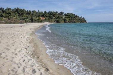 Koviou Sahili yakınlarındaki Sithonia kıyı şeridi, Chalkidiki, Orta Makedonya, Yunanistan