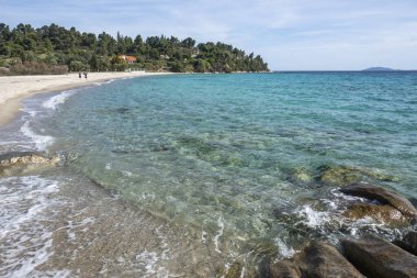 Koviou Sahili yakınlarındaki Sithonia kıyı şeridi, Chalkidiki, Orta Makedonya, Yunanistan