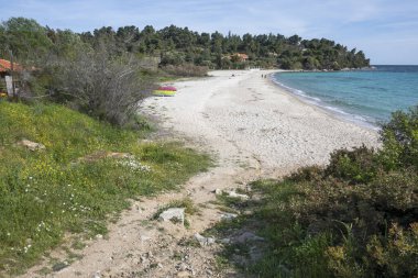 Koviou Sahili yakınlarındaki Sithonia kıyı şeridi, Chalkidiki, Orta Makedonya, Yunanistan