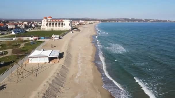 Amazing Aerial View Beach Town Obzor Burgas Region Bulgaria Séquence Vidéo